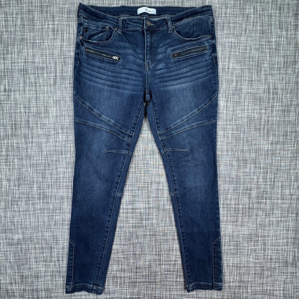 KanCan Womens 12 Moto Skinny Jeans Dark Blue Stretch Denim Zipper Pockets Biker